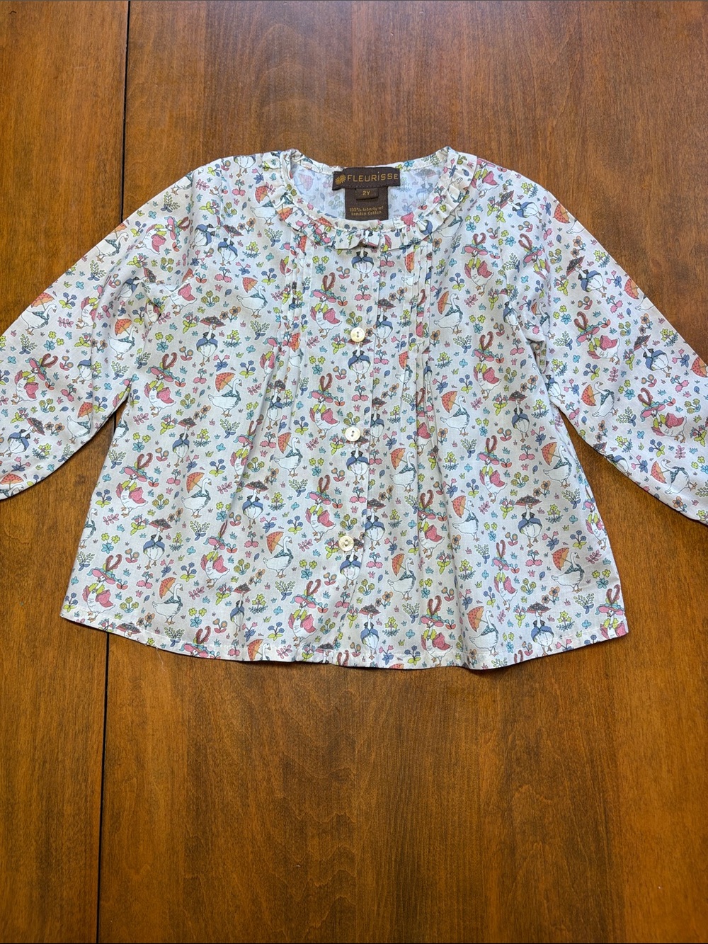 Fleurisse Girls' Light Beige Liberty of London Mother Goose Long Sleeve Top